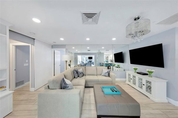 Interior, Living room, Recessed Lighting, Wood Texture Flooring