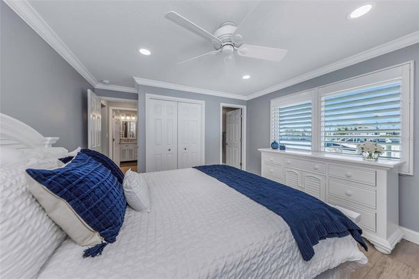 Bedroom, Interior, Recessed Lighting, Wood Texture Flooring
