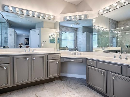 Bathroom, Dual Sink Vanities, Glass Shower, Interior, Marble