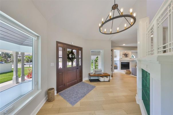 Chandelier, Fireplace, Interior, Pendant Lights, Recessed Lighting, Wood Texture Flooring