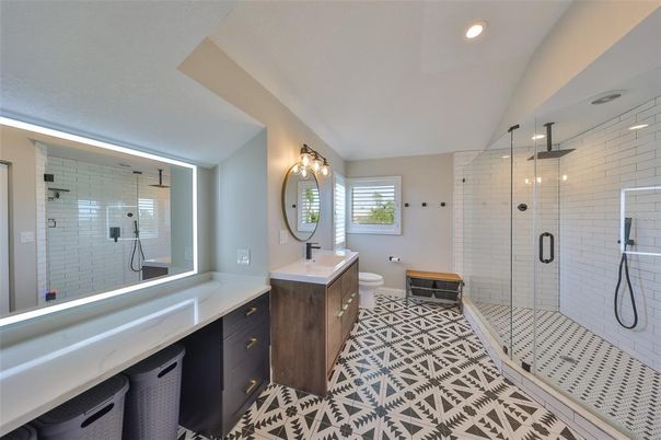 Bathroom, Dual Sink Vanities, Glass Shower, Interior, Recessed Lighting