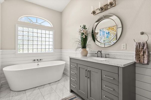 Bathroom, Dual Sink Vanities, Free Standing Baths, Interior, Marble
