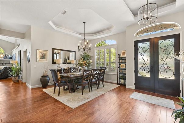 Chandelier, Dining room, Interior, Pendant Lights, Wood Texture Flooring