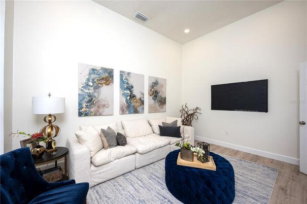 Interior, Living room, Recessed Lighting, Wood Texture Flooring