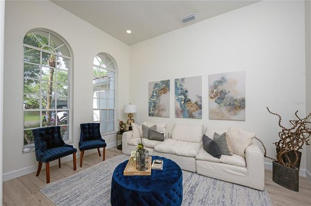 Interior, Living room, Recessed Lighting, Wood Texture Flooring
