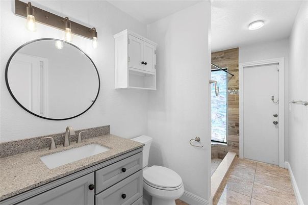 Bathroom, Glass Shower, Interior, Recessed Lighting
