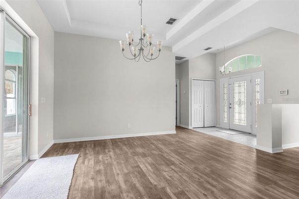 Chandelier, Empty room, Interior, Wood Texture Flooring