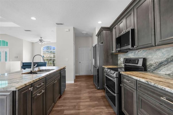 Interior, Kitchen, Recessed Lighting, Wood Texture Flooring