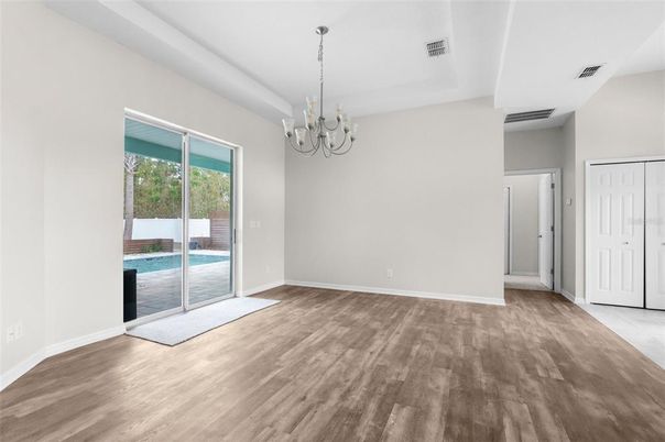 Chandelier, Empty room, Interior, Wood Texture Flooring
