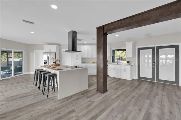 Interior, Kitchen, Recessed Lighting, Wood Texture Flooring