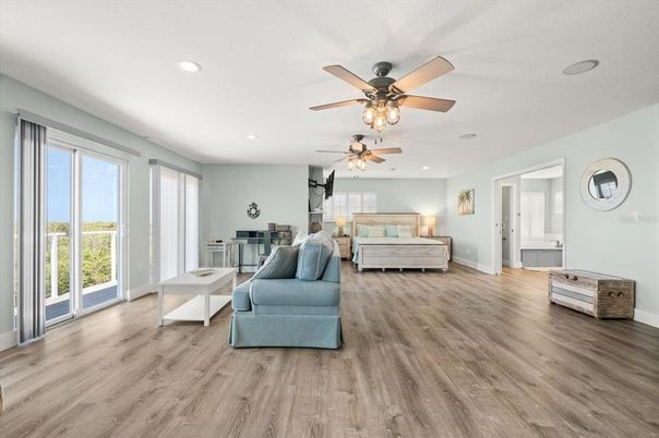 Bedroom, Interior, Recessed Lighting, Wood Texture Flooring