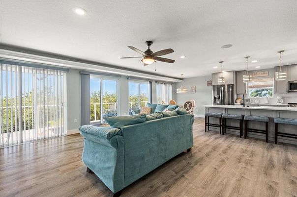 Interior, Kitchen, Living room, Pendant Lights, Recessed Lighting, Stainless Steel Appliances, Wood Texture Flooring