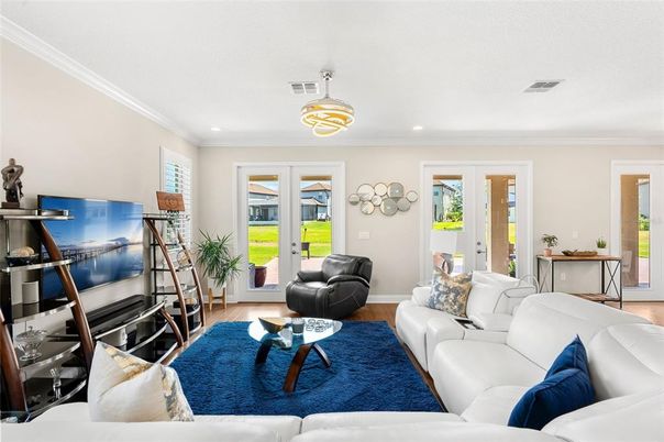 Interior, Living room, Recessed Lighting, Wood Texture Flooring