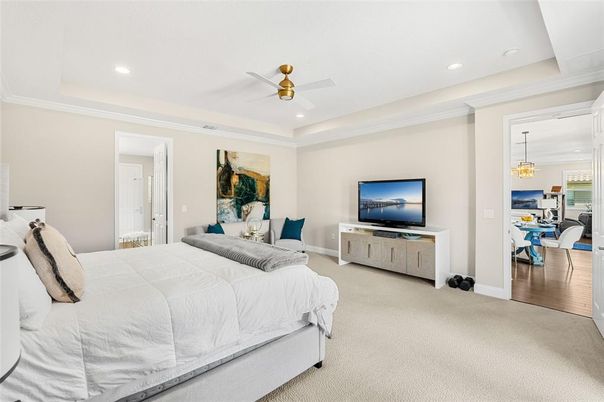 Bedroom, Interior, Recessed Lighting, Wood Texture Flooring