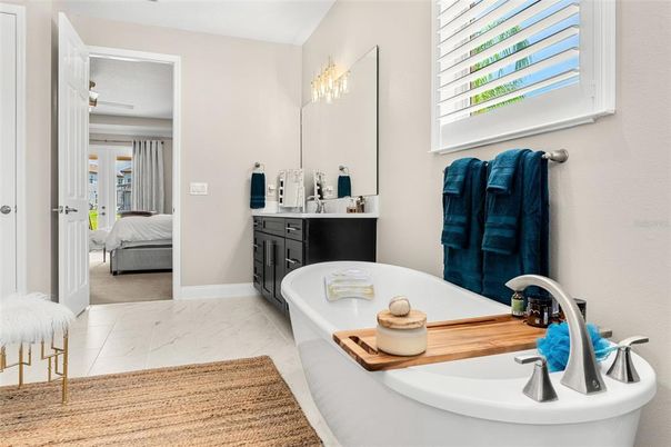 Bathroom, Bedroom, Dual Sink Vanities, Free Standing Baths, Interior, Marble