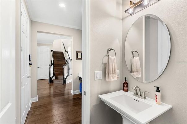 Bathroom, Interior, Recessed Lighting, Wood Texture Flooring