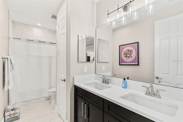 Bathroom, Dual Sink Vanities, Interior, Marble, Recessed Lighting