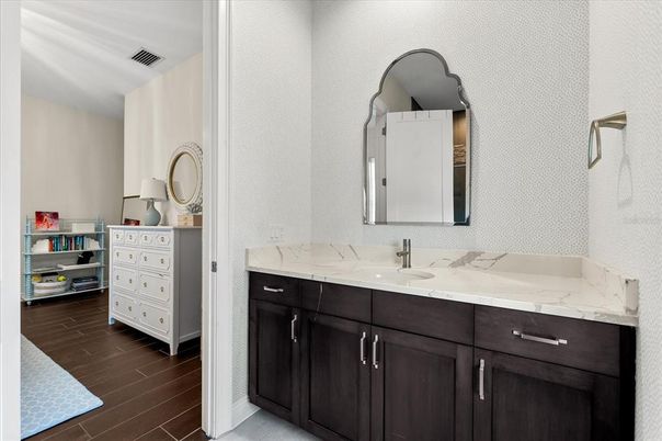 Bathroom, Dual Sink Vanities, Interior, Wood Texture Flooring