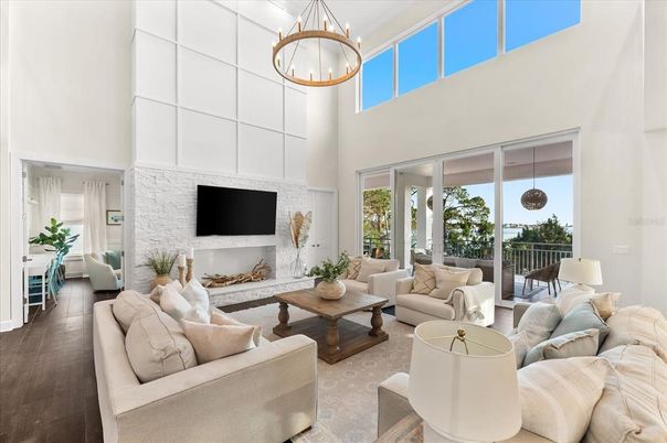 Interior, Living room, Pendant Lights, Wood Texture Flooring