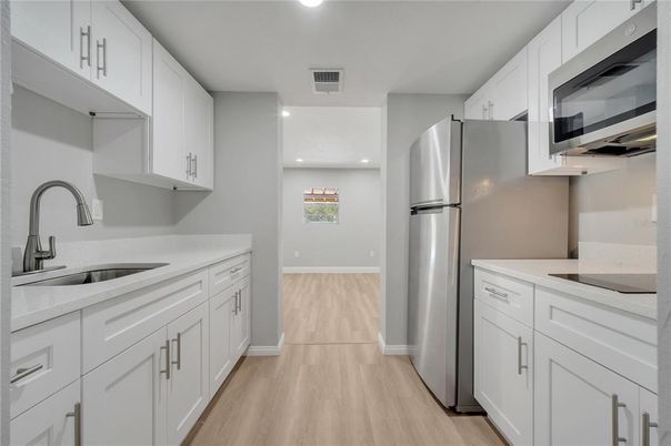 Interior, Kitchen, Recessed Lighting, Wood Texture Flooring