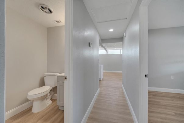 Bathroom, Interior, Recessed Lighting, Wood Texture Flooring