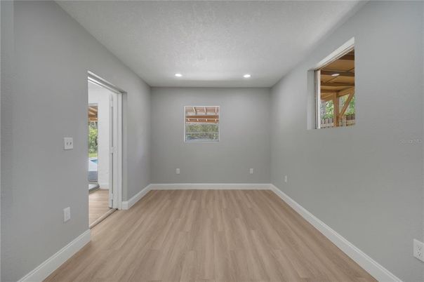 Empty room, Interior, Recessed Lighting, Wood Texture Flooring
