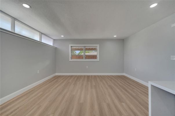 Empty room, Interior, Recessed Lighting, Wood Texture Flooring