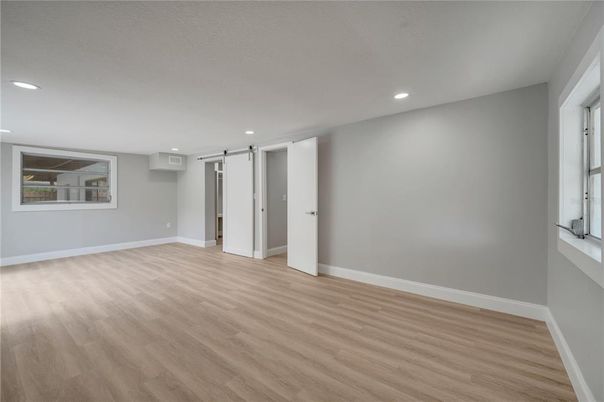 Empty room, Interior, Recessed Lighting, Wood Texture Flooring