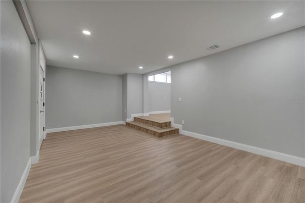 Empty room, Interior, Recessed Lighting, Wood Texture Flooring