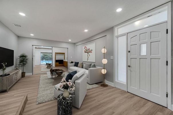 Interior, Living room, Recessed Lighting, Wood Texture Flooring