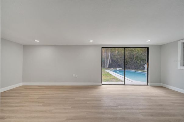 Empty room, Interior, Recessed Lighting, Wood Texture Flooring