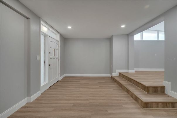 Empty room, Interior, Recessed Lighting, Wood Texture Flooring