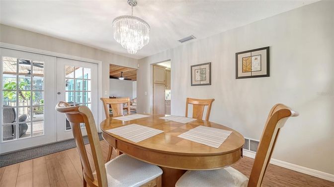 Chandelier, Dining room, Interior, Wood Texture Flooring