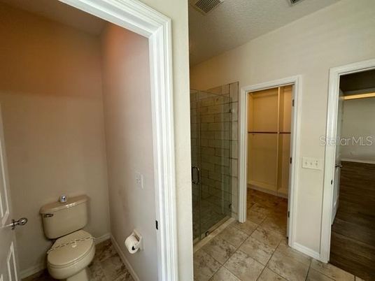 Bathroom, Glass Shower, Interior, Wood Texture Flooring