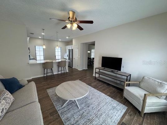 Interior, Kitchen, Living room, Pendant Lights, Recessed Lighting, Wood Texture Flooring