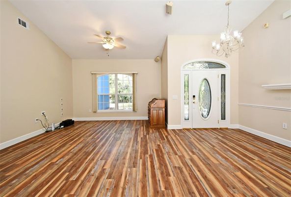Chandelier, Empty room, Interior, Wood Texture Flooring