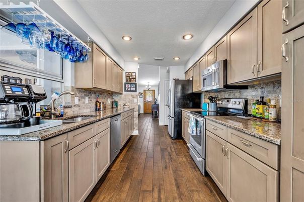 Interior, Kitchen, Recessed Lighting, Wood Texture Flooring