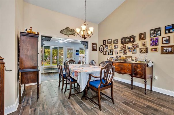 Chandelier, Dining room, Interior, Wood Texture Flooring