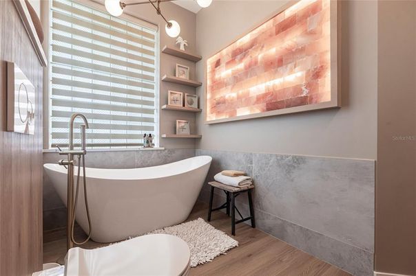Bathroom, Free Standing Baths, Interior, Wood Texture Flooring