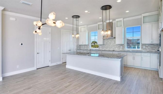 Interior, Kitchen, Pendant Lights, Recessed Lighting, Wood Texture Flooring