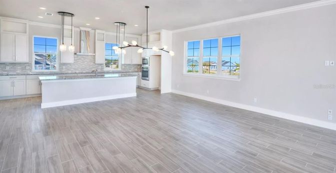 Interior, Kitchen, Pendant Lights, Recessed Lighting, Wood Texture Flooring
