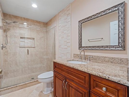 Bathroom, Glass Shower, Interior, Recessed Lighting