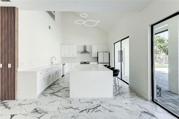 Interior, Kitchen, Marble, Pendant Lights, Recessed Lighting