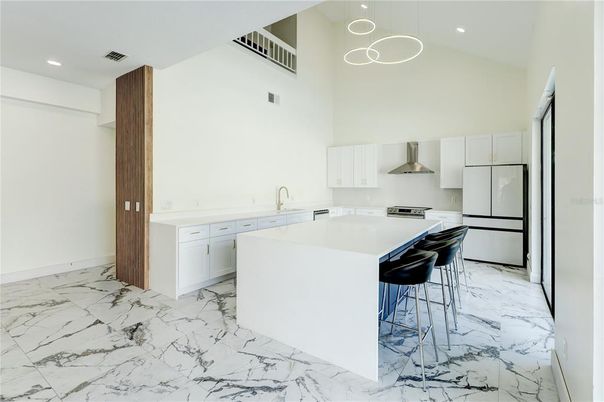 Interior, Kitchen, Marble, Pendant Lights, Recessed Lighting