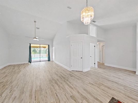 Chandelier, Empty room, Interior, Wood Texture Flooring