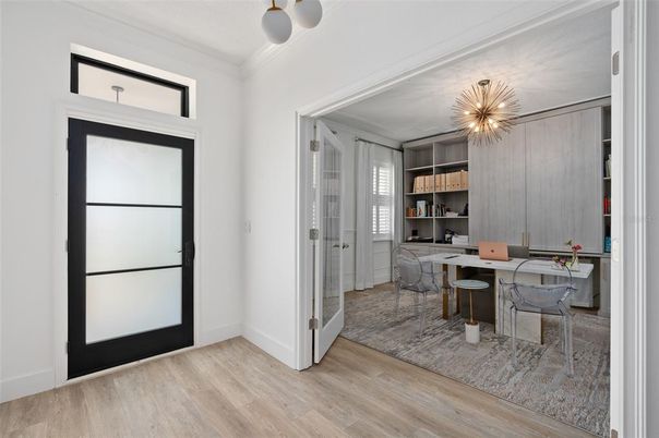 Dining room, Interior, Pendant Lights, Wood Texture Flooring