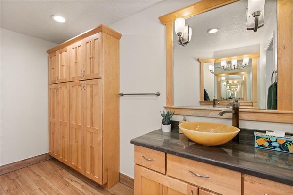 Bathroom, Interior, Recessed Lighting, Wood Texture Flooring
