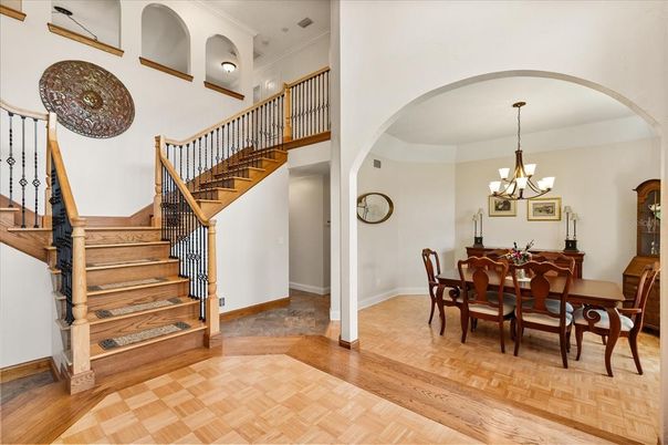 Chandelier, Dining room, Interior, Wood Texture Flooring