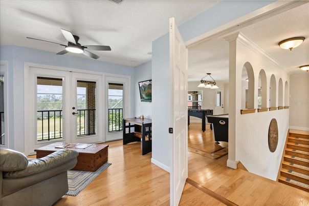 Billiard Table, Dining room, Game Room, Interior, Pendant Lights, Wood Texture Flooring