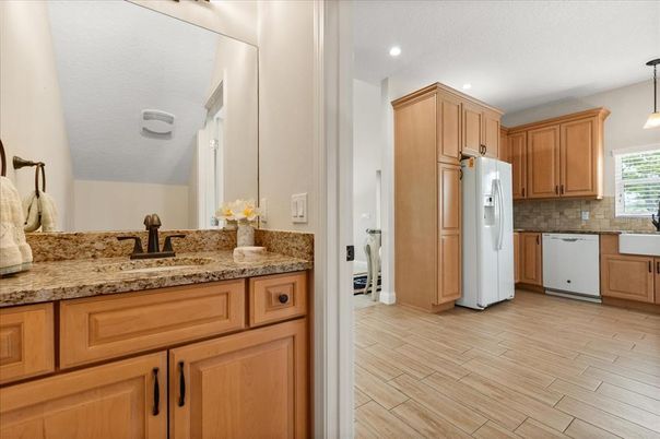 Interior, Kitchen, Pendant Lights, Recessed Lighting, Wood Texture Flooring